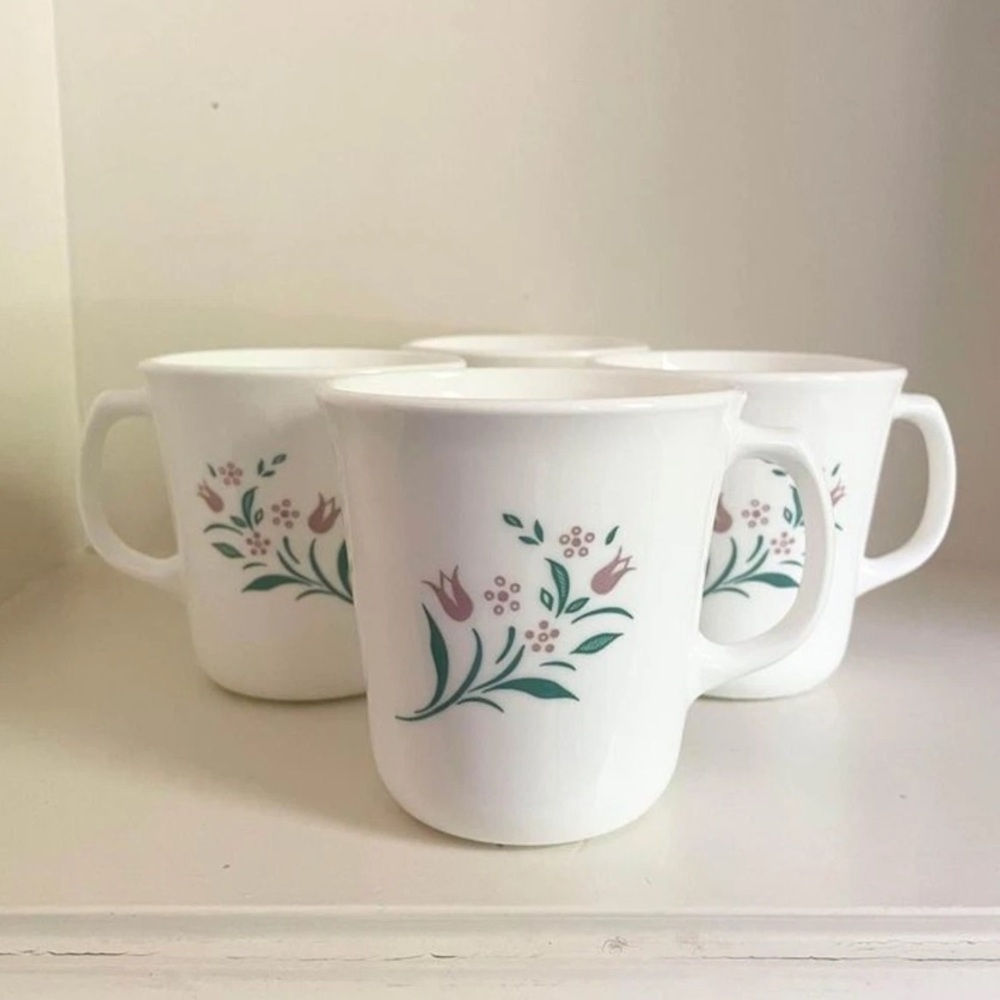 CORELLE Corning Ware Vitrelle Rosemarie Coffee Mugs Set of 4